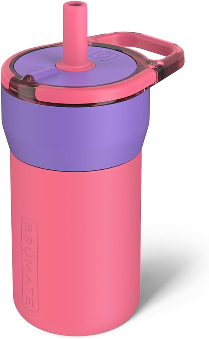 BrüMate Leap 12oz 100% Leakproof Kids Tumbler with Handle and Silicone Soft Straw | Drop Resistant Silicone Sleeve | For Kids 4+ | Insulated Stainless Steel | Cup Holder Friendly | 12oz (Aurora) by Br%C3%BCMate