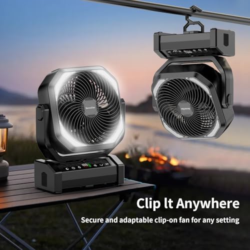 Socool Camping Fan with Light - 20000mAh Rechargeable Battery Fan, 112Hrs Max Run Time, 9 Speeds, Digital Display, Timer, Auto Oscillation, 270° Pivot & Hook for Camping, Power Outage, Hurricane - Image 4