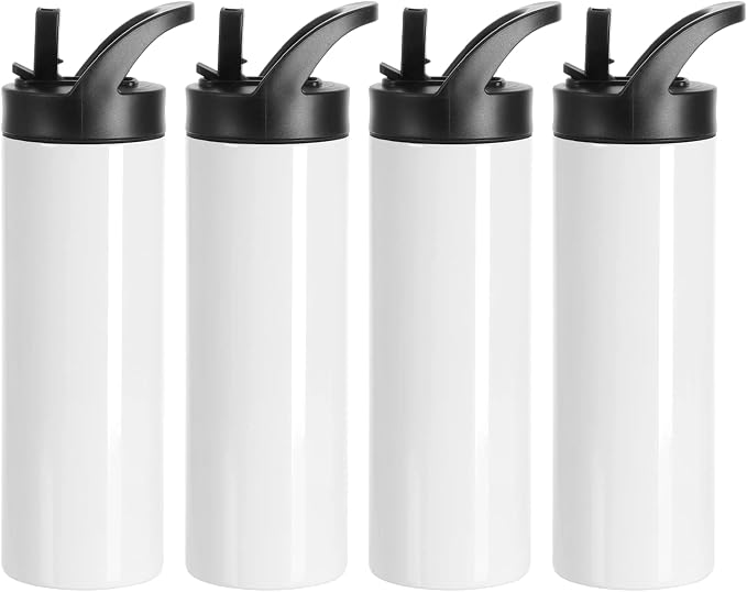 PYD Life 4 Pack Sublimation Tumblers Blanks Cups White 20 OZ Skinny Straight Sports Water Bottles Mugs with Portable Sippy Up Lid with Straw,for Tumbler Heat Press by PYDLife