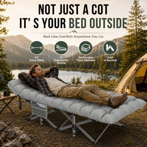 ZENPETIO XXL Folding Camping Cot for Adults, 32" Heavy-Duty Extra Wide Cots - Image 3
