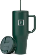IRON °FLASK Co-Pilot 40 oz Insulated Tumbler with Straw & Flip Cap Lids - Cup Holder Bottle for Hot or Cold Drink - Leak-Proof, Double Walled - Water, Coffee Portable Travel Mug - Dark Pine by IronFlask