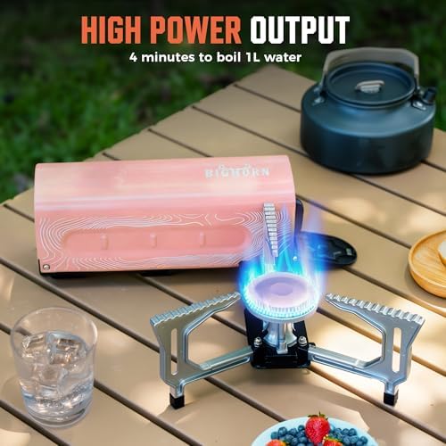 BIG HORN OUTDOORS Butane Camping Stove, Portable Folding Gas Burner with Carry Bag for Camping, Emergency Use and Outdoor Cooking, Pink - Image 4
