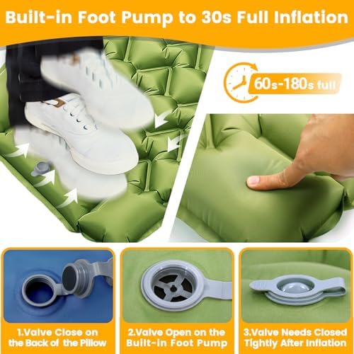 4in Ultralight Camping Sleeping Pad with Pillow and Foot Pump - Image 3