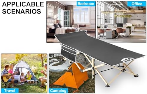 ARAER Camping Cot, 450LBS(Max Load), Portable Folding Outdoor Bed with Carry Bag for Adults Kids, Heavy Duty Cot for Traveling Gear Supplier, Office Nap, Beach Vocation and Home Lounging (Grey) - Image 4