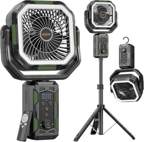 OGERY F21 Camping Fan with Stand, 20000mAh Rechargeable Battery Powered Standing Fan, LED Lanterns for Power Outages, Strong Wind, Fast Charging for Tent, Travel, Bedroom, Camping Essentials by OGERY