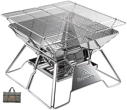 CAMPINGMOON Portable Campfire BBQ Grill 14 Inch Stainless Steel Folding Fire Pit Wood Burning Adjustable Height Outdoor Cooking RV Camping Carry Bag MT-2 by CAMPINGMOON