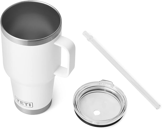 YETI Rambler 35 oz Tumbler with Handle and Straw Lid, Travel Mug Water Tumbler, Vacuum Insulated Cup with Handle, Stainless Steel, White - Image 4