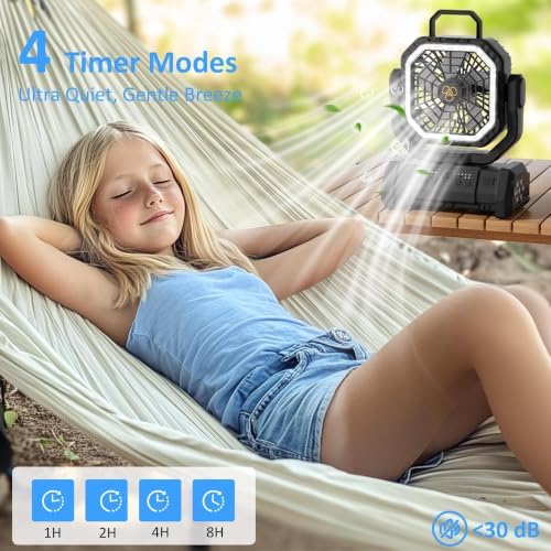 Honesorn 20000mAh Camping Fan Rechargeable with LED & Light Remote, Black - Image 4