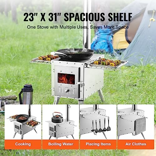 VEVOR Camping Wood Stove Stainless Steel Camping Tent Stove, Portable Wood Burning Stove with Chimney Pipes & Gloves, 1646in³Firebox Hot Tent Stove for Outdoor Cooking and Heating with 8 Pipes - Image 3