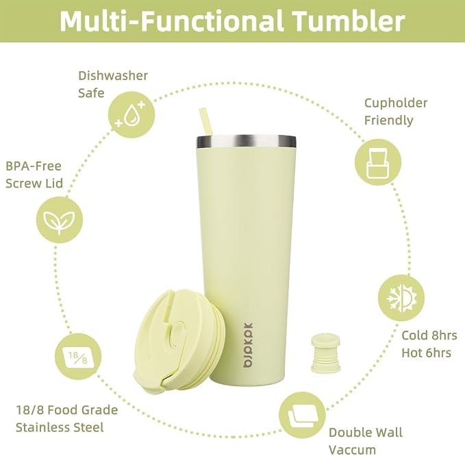 BJPKPK 26oz Insulated Tumbler With lid And Straw Stainless Steel Tumblers Travel Coffee Mug Reusable Thermal Cup,Macaron Green - Image 3