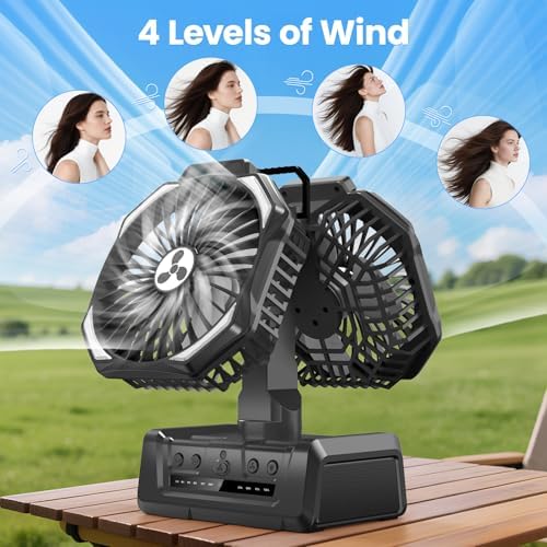 Dual Head Portable Rechargeable Fan 20000mAh Battery Powered Fan Cordless - Image 3