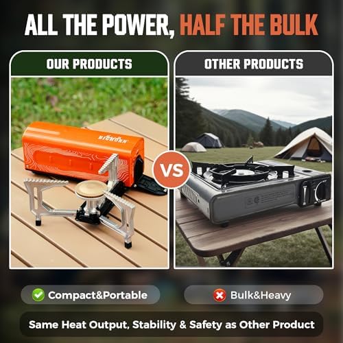 BIG HORN OUTDOORS Butane Camping Stove, Portable Folding Gas Burner with Carry Bag for Camping, Emergency Use and Outdoor Cooking, Orange - Image 7
