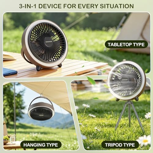 SAMUUN Camping Fan with Light, 10400mAh Remote Control & Color Changing LED for Tent, Car Camping Essentials, Desktop Use - Portable Fan for Campers, Outdoor Enthusiasts - Image 6