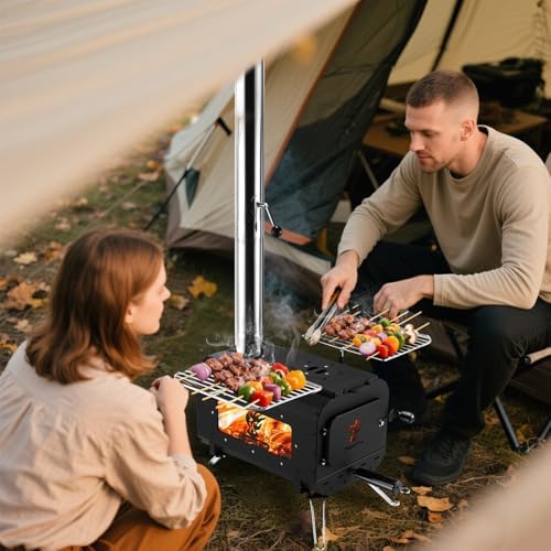 Tent Stove Portable Camping Stove Black Wood Burning Stove Tent Heater for Tents Shelter Heating Outdoor Camping, With Chimney Pipes and Carrying Bag - Image 5