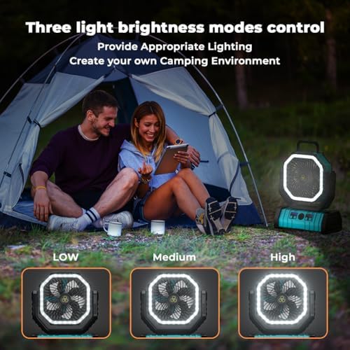 Camping Fan - 20000mAh Battery Powered Fan Rechargeable with LED Lantern - Portable Outdoor Tent Fans with Hanging Hook 4 Speeds Wind Remote Control, Blue - Image 5
