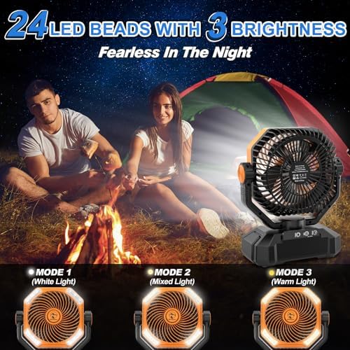 Multper 20000mAh Camping Fan with LED Lantern, 65H Runtime Battery Operated Fan for Tent, Auto-Oscillating Rechargeable Fan with Remote, 4 Speeds Personal Desk Fan for Camping, RV, Jobsite, Outage - Image 6