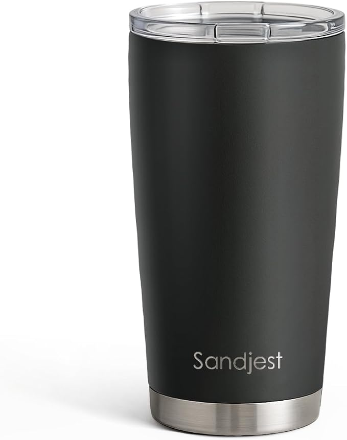 SANDJEST Black Tumbler 20oz Stainless Steel Double Wall Vacuum Insulated, Travel Coffee Cup, Gifts for Men Women Birthday Christmas by SANDJEST