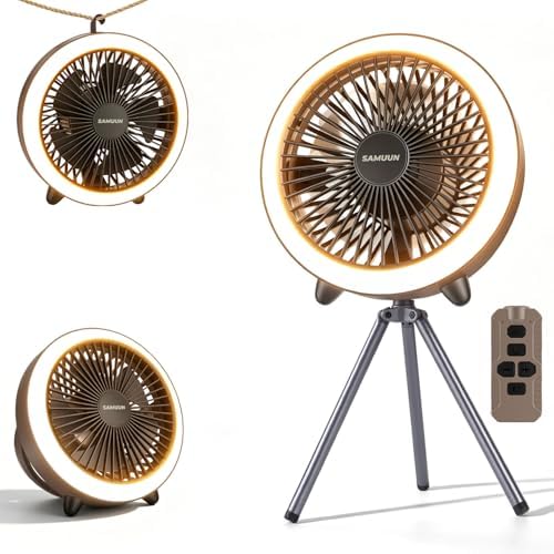 SAMUUN Camping Fan with Light, 10400mAh Remote Control & Color Changing LED for Tent, Car Camping Essentials, Desktop Use - Portable Fan for Campers, Outdoor Enthusiasts by SAMUUN