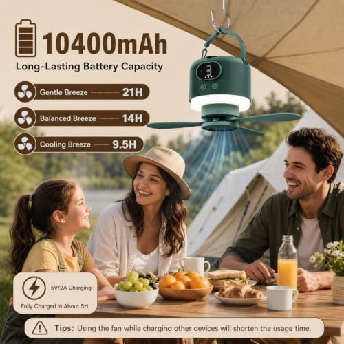 Camping Tent Fan with Light, Rechargeable Hanging Fan with Remote - Image 2