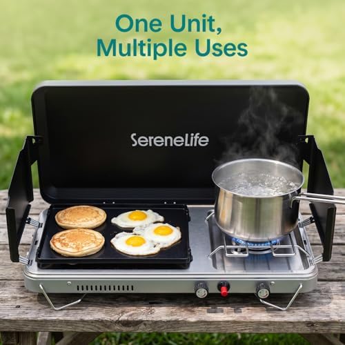 Camping Stove 2 in 1 Griddle Combo Portable Propane Camp Stove with Griddle Plate 10000 BTU Stove 5000 BTU Griddle Compact Outdoor Cooking for Camping Tailgating RV Backyard - Image 3
