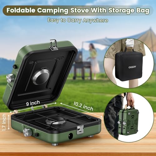 OGERY 2-Burner Foldable Camping Stove with Griddle (Textured & Smooth) and Carrying Bag, Portable Propane Camp Stove with 2 Adjustable Burners & Piezo Ignition, for Camping Tailgating Essentials Gear - Image 6