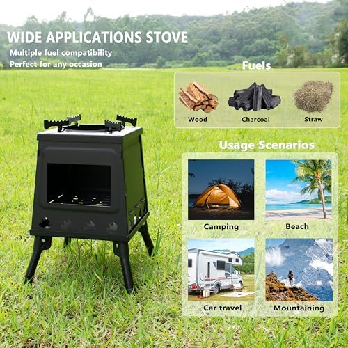 Camping Wood Stove, Portable Wood Burning Stove, Backpacking Folding Camp Tent Heat Mini Outdoor Stove with Carrying Bag, for Cooking Heating Picnic hiking BBQ Travel RV (Large) - Image 4