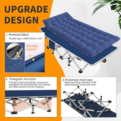 27" Camping Cot with Mattress, 450LBS Camping cots for Adults - Image 2