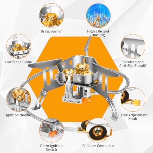 9900W Windproof Camping Gas Stove, Portable Camping Stove with Piezo Ignition, 1LB Propane Tank Adapter, Butane Adapter for Outdoor Cooking, Picnic, Camping and Hiking - Image 5