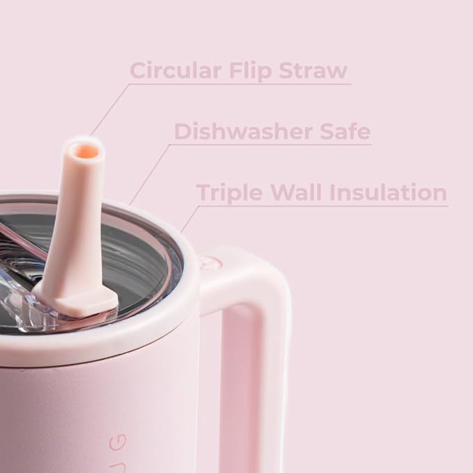 HydroJug Traveler - 32 oz Water Bottle with Handle & Flip Straw - Fits in Cup Holder, Leak Resistant Tumbler-Reusable Insulated Stainless Steel & Rubber Base - Gifts for Women & Men, Pink Sand - Image 3