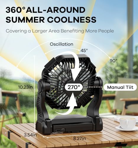 DOWILLDO Portable Battery Powered Camping Fan - with LED Light, Quiet Battery Operated, Camping Gear for Travel, Tent, Beach, Car or Hurricane Power Outages - Image 4