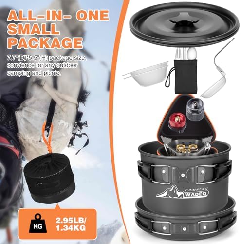 WADEO Camping Cookware Mess Kit with 7200W Camping Stove, 14PCS Non-Stick Camping Pot Pan Set with Stainless Steel Fork Knive Spoon for Camping Backpacking Hiking Outdoor Cooking and Picnic - Image 5