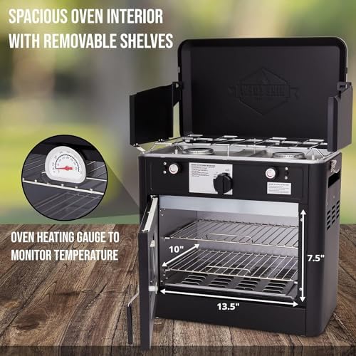 Hike Crew Outdoor Gas Camping Oven w/Carry Bag | CSA Approved Portable Propane-Powered 2-Burner Stove & Auto Ignition, Overheat Safety Shutoff, Built-In Thermometer Hose Regulator Included - Image 5