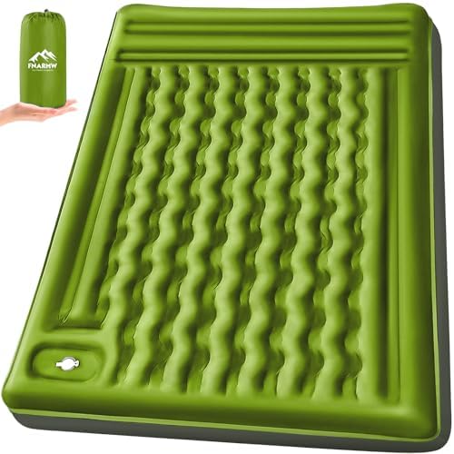 FNARMW Double Sleeping Pad Camping, Self Inflating 6'' Extra-Thick 2 Person Pillow Built-in Foot Pump Waterproof Inflatable Sleeping Mat Backpacking, Tent, Hiking, Portable Camping Pad (Yellow Grey) by FNARMW