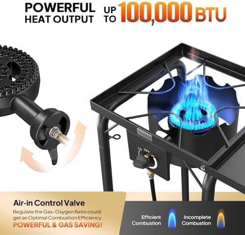 ROVSUN Single Burner Gas Stove with Side Shelf, 100,000BTU Portable Propane Stove with Removable Leg & Regulator for Camping Home Backyard Outdoor Cooking Brewing Canning Turkey Frying - Image 3