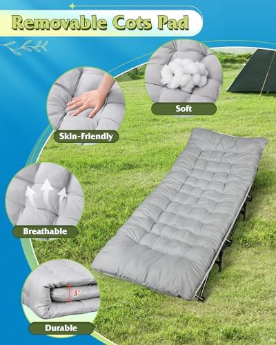 WLIVE 1200D Oxford Camping Cot with Washable Mattress for Adults, Greige - Image 4