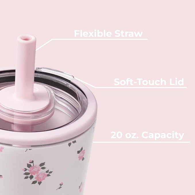 HydroJug Everyday Tumbler 20 oz – Ceramic-Lined Insulated Tumbler with Straw and Soft-Touch Lid, Cup Holder Friendly, Double-Wall Vacuum Insulation, Reusable Travel Cup – Wildrose - Image 4