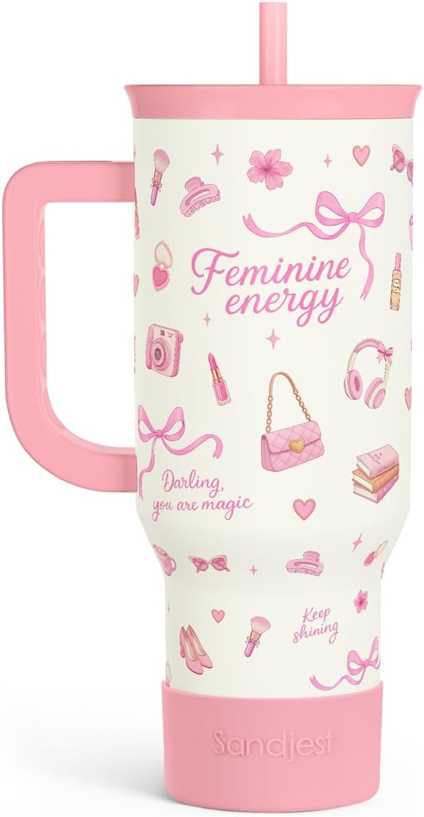 SANDJEST Women's Things 40oz Tumbler with Handle and Straw, Insulated Stainless Steel Travel Coffee Mug for Women Girls, Gift Idea for Birthday Christmas Mothers Day by SANDJEST