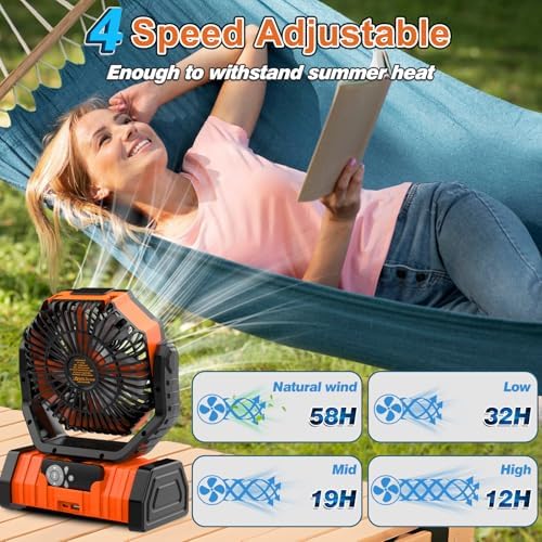 20000mAh Camping Fan with LED Lantern, Rechargeable Battery Powered Fan - Image 3