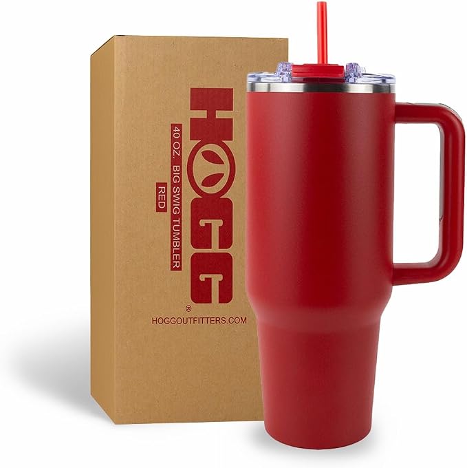 Hogg Big Swig 40 oz Tumbler with Handle and Straw - Red, 40oz Insulated Stainless Steel, Water Tumbler with Straw, Water Cup with Handle, Versatile Leak Proof Lid by HoggOutfitters