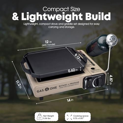 GasOne GS-3400P-KIT Propane or Butane Gas Stove with Flat Top Griddle Included – Dual Fuel Propane Grill Tent Stove Burners for Cooking for Camping, Kitchen – Diecast Aluminum with Non Stick Coating - Image 3
