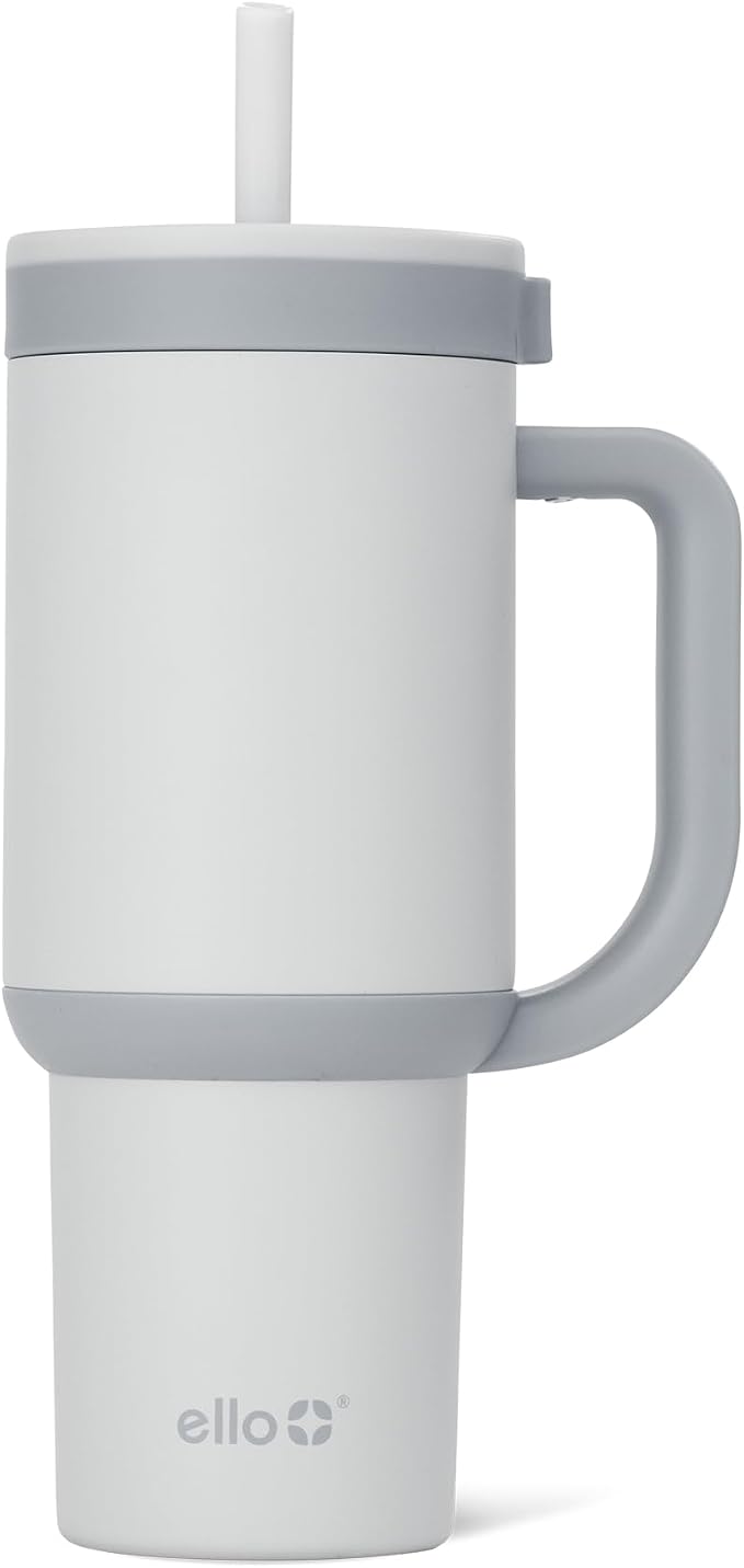 Ello Oasis 24 oz Tumbler with Handle & Retracting Straw | Reusable Insulated Stainless Steel Cup 100% Leakproof, Gifts for Teens Women Men | Keeps cold for 24 Hours, Cup Holder Friendly, Grayscale by Ello