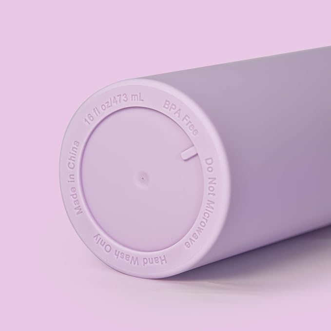 sweet grain Skinny Tumblers with Lids and Straws(6 Pack) - 16oz Matte Pastel Colored Skinny Acrylic Tumblers, Double Wall Plastic Tall Skinny Tumblers Bulk for Cold Hot Drinks - Purple - Image 8