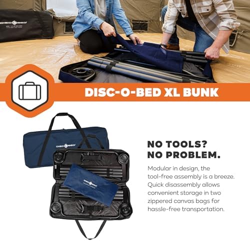 Disc-O-Bed Extra Large Portable Bunk Camping Cots with Carry Bags - Heavy-Duty Indoor or Outdoor Sleeping System, Converts to Bench or Separate Beds, 500 lb Weight Capacity Per Cot, Navy - Image 5