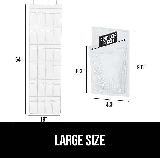 GORILLA GRIP Over the Door Shoe Organizer, 2 Pack, 24 Breathable Mesh Pockets - Image 6