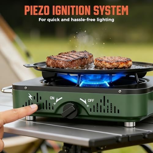 BIG HORN OUTDOORS 2 Burner Propane Camping Stove, Portable Camp Stove, Folding Gas Stove, Includes Frying Pan & Carry Bag for Camping, Emergency Use and Outdoor Cooking - Image 5
