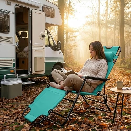 HOMSUPPLIE'S Folding Outdoor Lounge Chair, Mint Green - Image 7