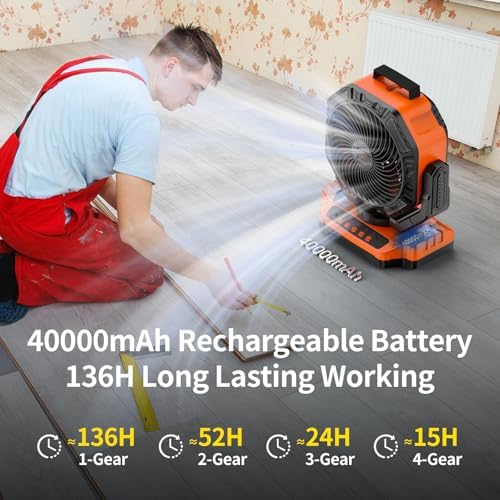 Socool 40000mAh Camping Fan Rechargeable, Battery Operated Portable Outdoor Fan Remote, 136Hrs & 4-Speed Cordless Oscillating, Table Fan with Light & Timer for Tent RV Jobsite Hurricane Power Outage - Image 2