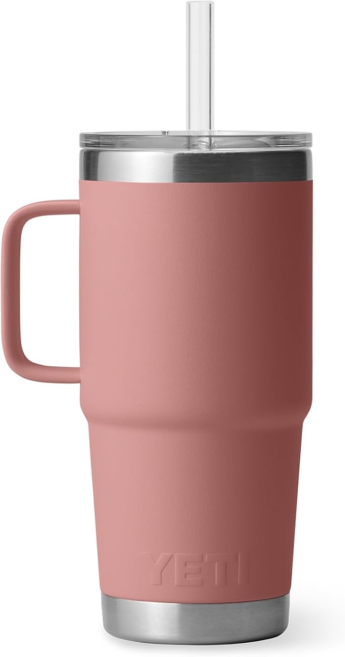YETI Rambler 25 oz Tumbler with Handle and Straw Lid, Travel Mug Water Tumbler, Vacuum Insulated Cup with Handle, Stainless Steel, Sandstone Pink - Image 7