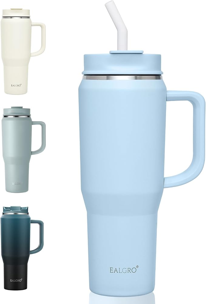 EALGRO 40 oz Tumbler with Handle, Insulated Tumblers with Lid and Straw, Large Metal Sports Water Bottle Jug, Thermal Stainless Steel Travel Coffee Mug Cup, Blue by EALGRO
