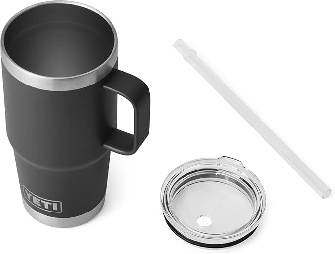 YETI Rambler 25 oz Tumbler with Handle and Straw Lid, Travel Mug Water Tumbler, Vacuum Insulated Cup with Handle, Stainless Steel, Black - Image 3